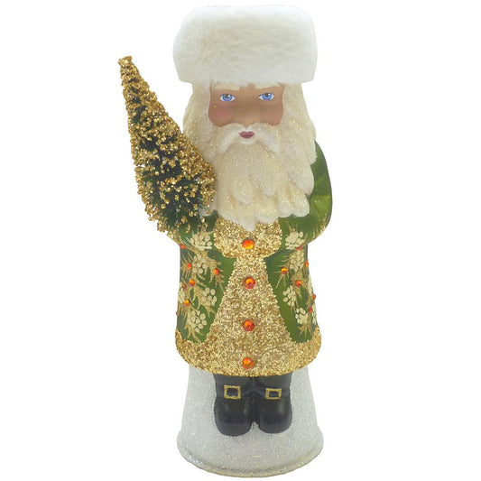 Schaller Paper Mache Candy Container - Russian Santa With Swarovski Crystals - 10.5"H x 4.5"W x 3.5"D