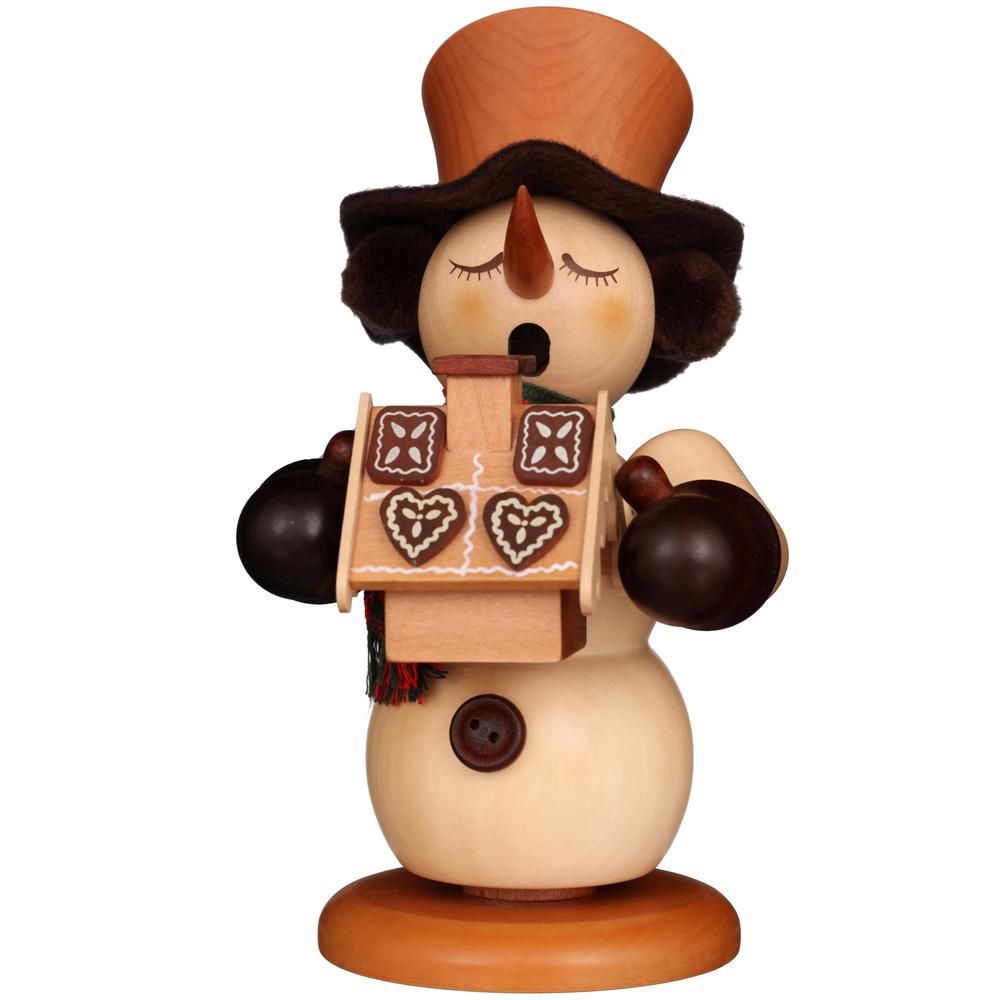 Christian Ulbricht Smoker - Snowman With Gingerbread House (Natural) - 9.25"H x 5"W x 6.5"D