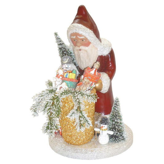 Schaller Paper Mache Candy Container - Santa With Gifts - 11.5"H x 7"W x 7"D