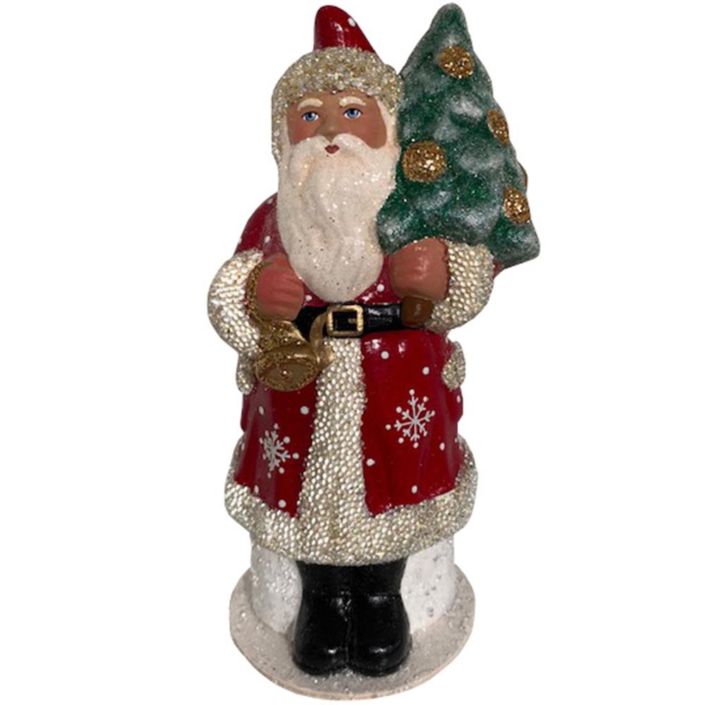 1918 - Schaller Paper Mache Candy Container - Santa With Snowflake Coat - 7.25"H x 3.5"W x 3.75"D