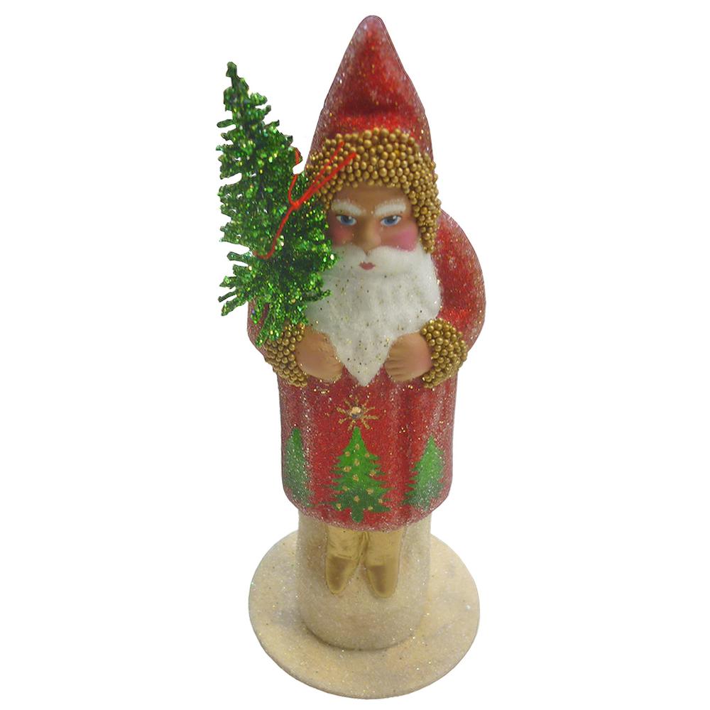 1915 - Schaller Paper Mache Candy Container - Santa With Swarovski Crystal - 6"H x 2.25"W x 1.75"D