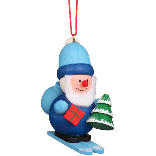 Christian Ulbricht Ornament - Santa on Sled in Blue - 2"H x 1"W x 1"D