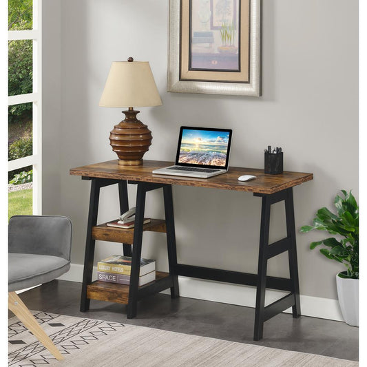 Designs2Go Trestle Desk with Shelves -Barnwood/Black