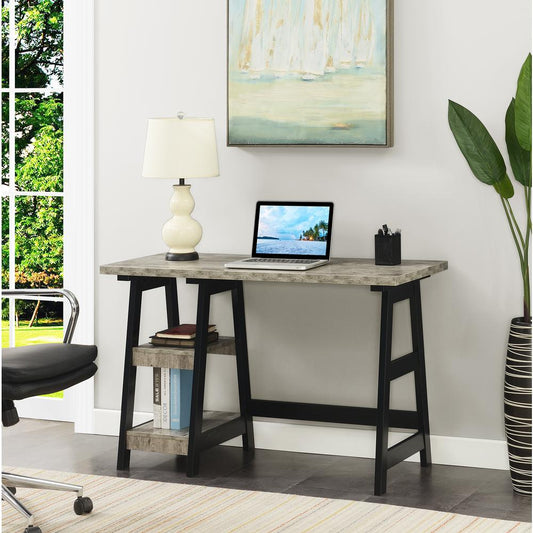 Designs2Go Trestle Desk with Shelves -Faux Birch/Black