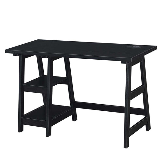 Designs2Go Trestle Desk with Charging Station, Black