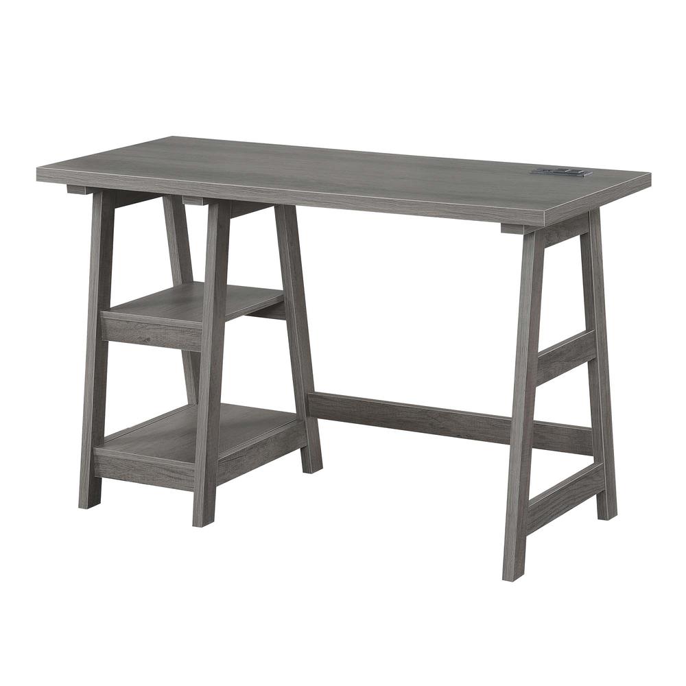 Designs2Go Trestle Desk with Charging Station, Charcoal Gray