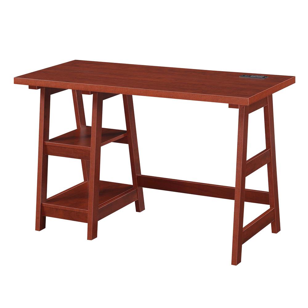 Designs2Go Trestle Desk with Charging Station, Cherry