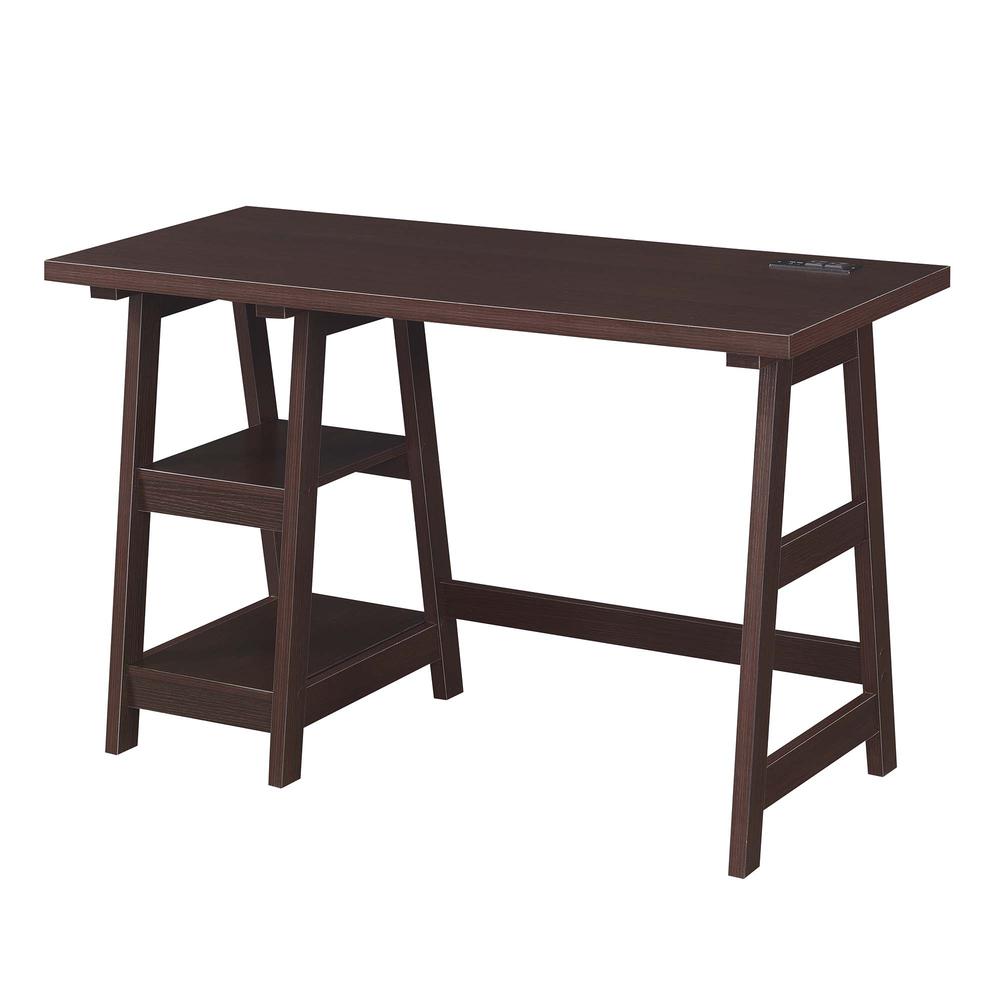 Designs2Go Trestle Desk with Charging Station, Espresso