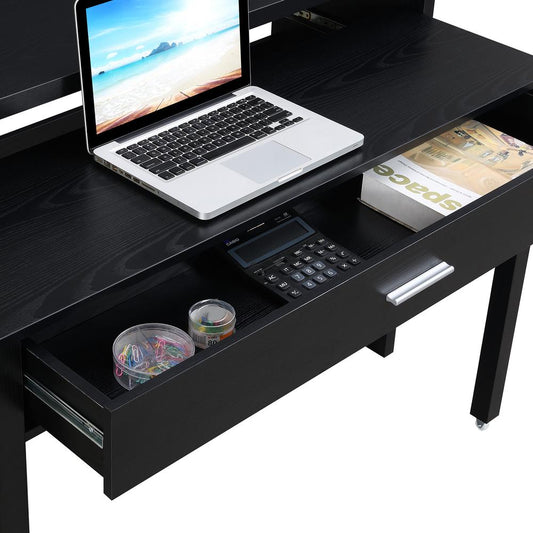 Newport JB Console/Sliding Desk with Drawer and Riser, Black