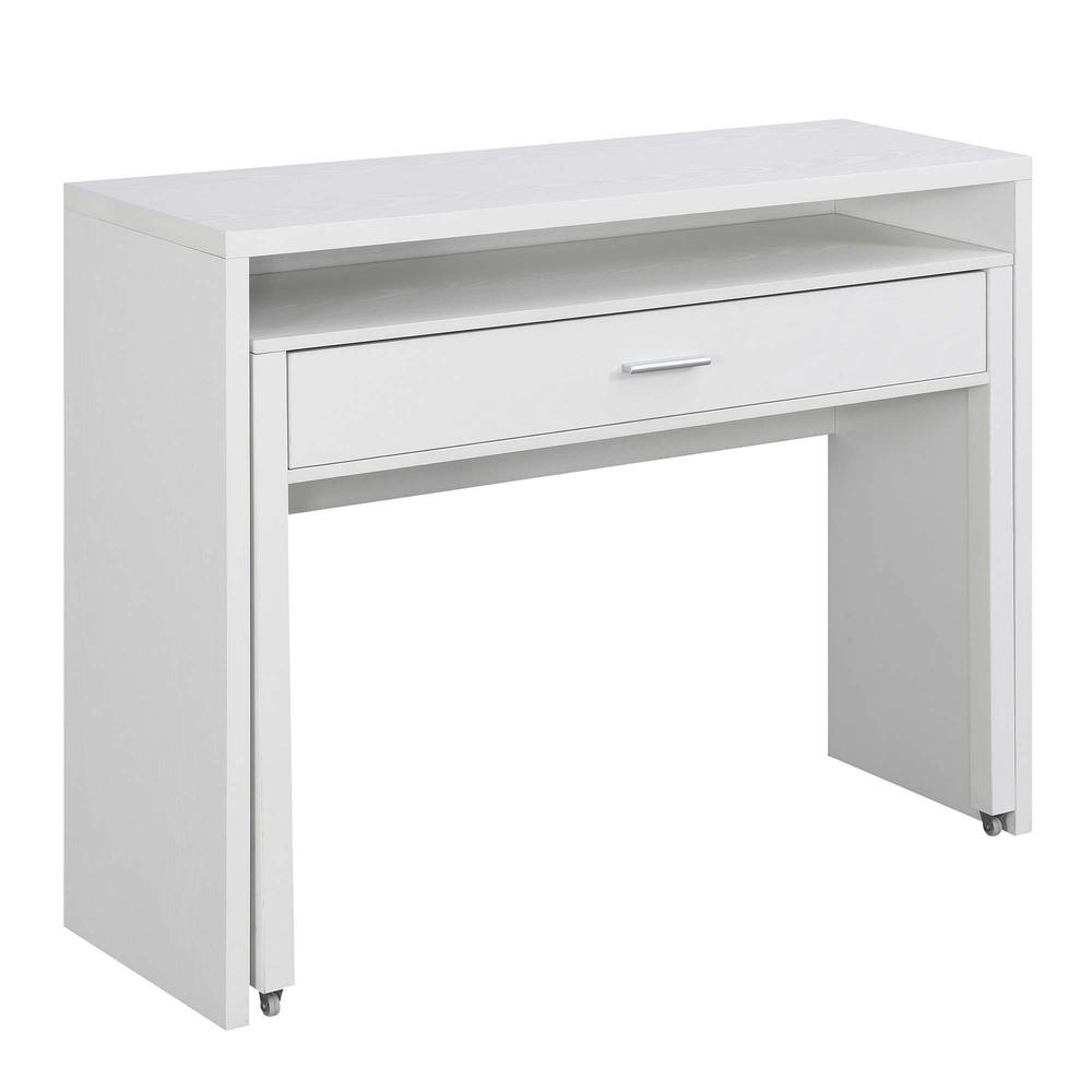 Newport JB Console/Sliding Desk with Drawer and Riser, White