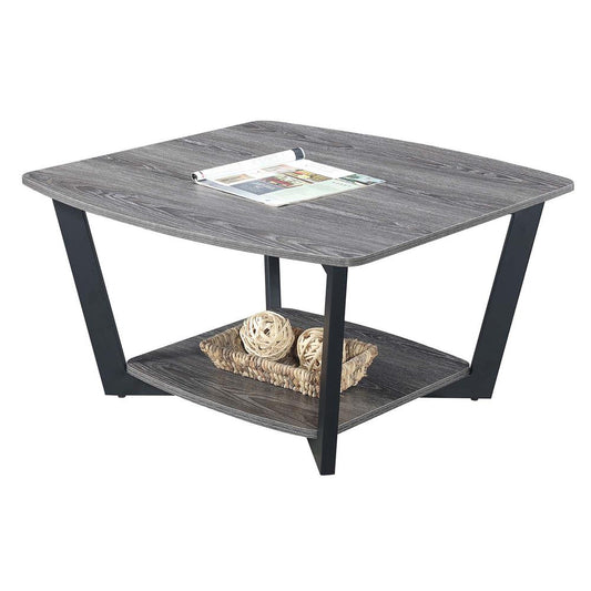 Graystone Square Coffee Table with Shelf, Weathered Gray/Black Frame