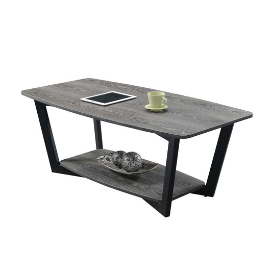 Graystone Coffee Table with Shelf, Weathered Gray/Black Frame