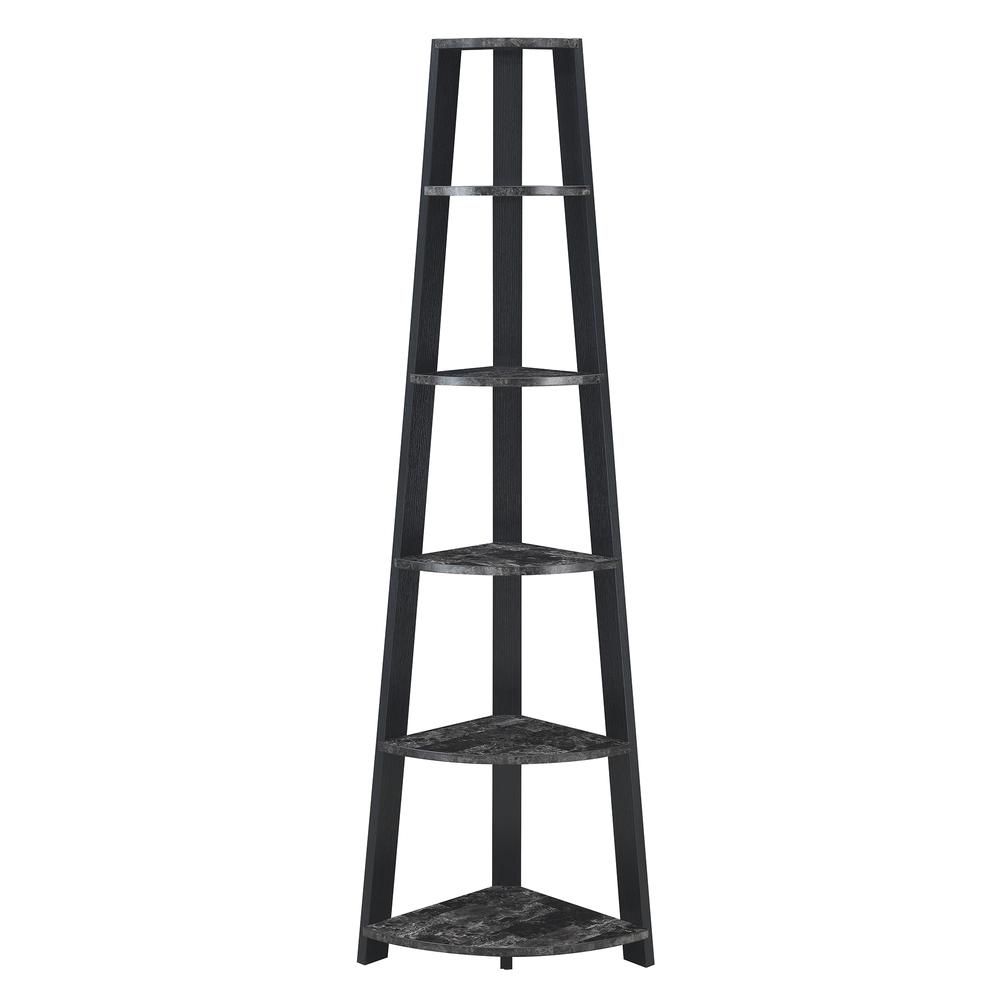 Newport 5 Tier Corner Bookshelf Black Faux Marble/Black