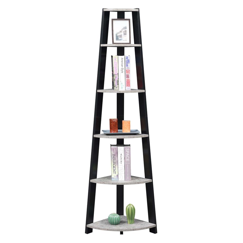 Newport 5 Tier Corner Bookshelf Faux Cement/Black