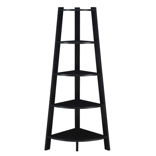 Newport 5 Tier Wide Corner Bookcase, Black