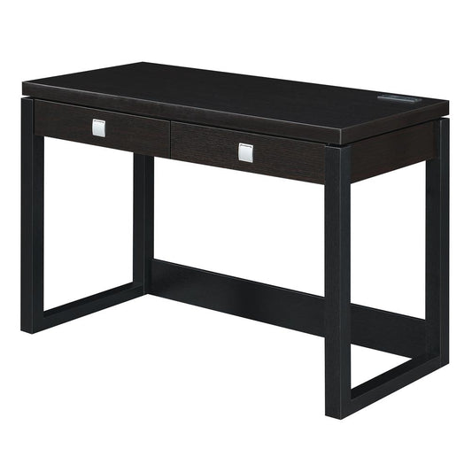 Newport 2 Drawer Desk With Charging Station, Espresso/Black