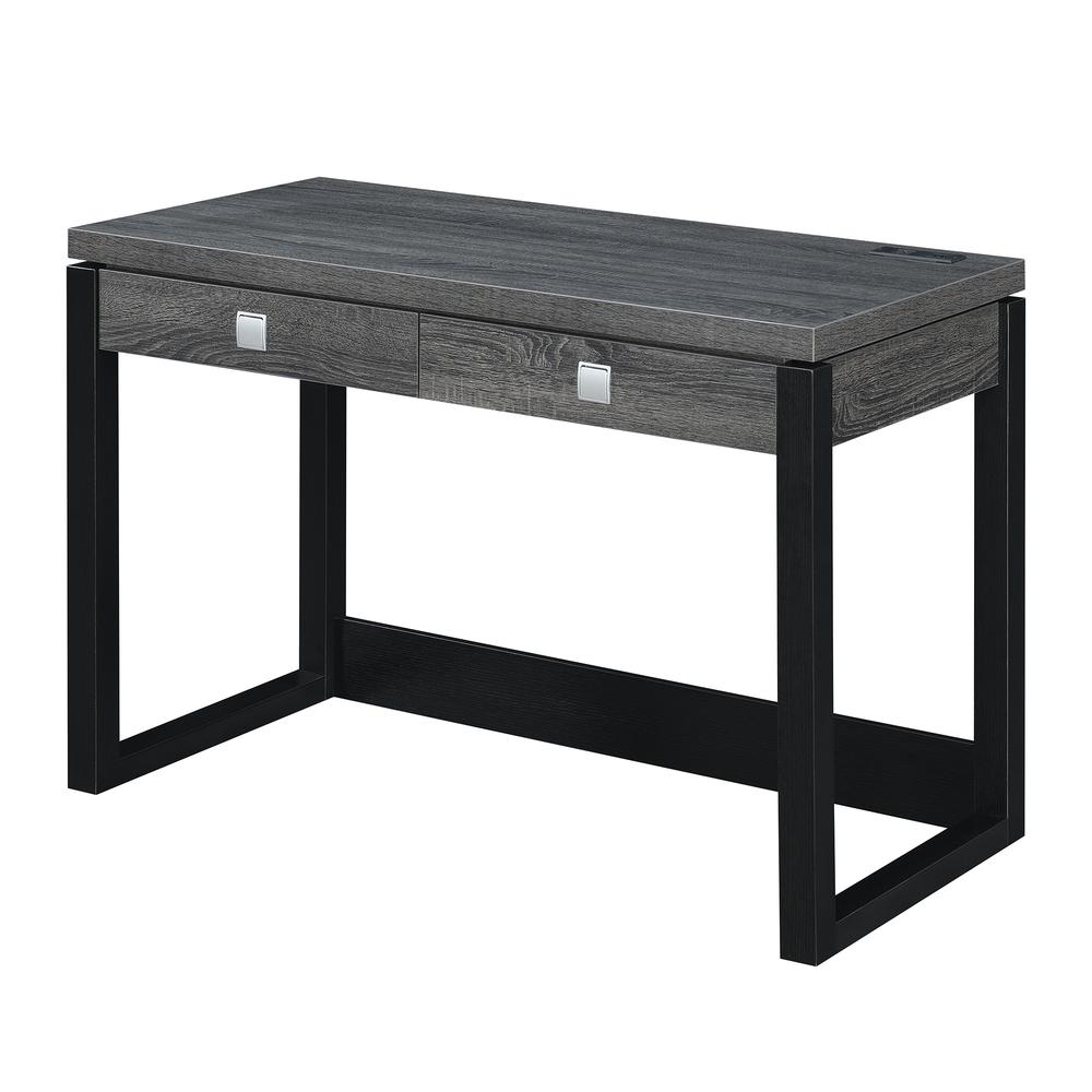 Newport 2 Drawer Desk With Charging Station, Weathered Gray/Black