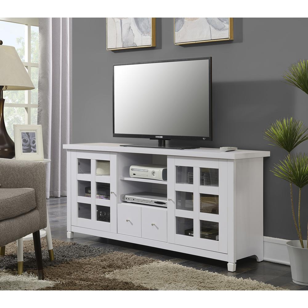 Newport Park Lane 1 Drawer TV Stand with Storage Cabinets and Shelves for TVs up to 65 Inches, White