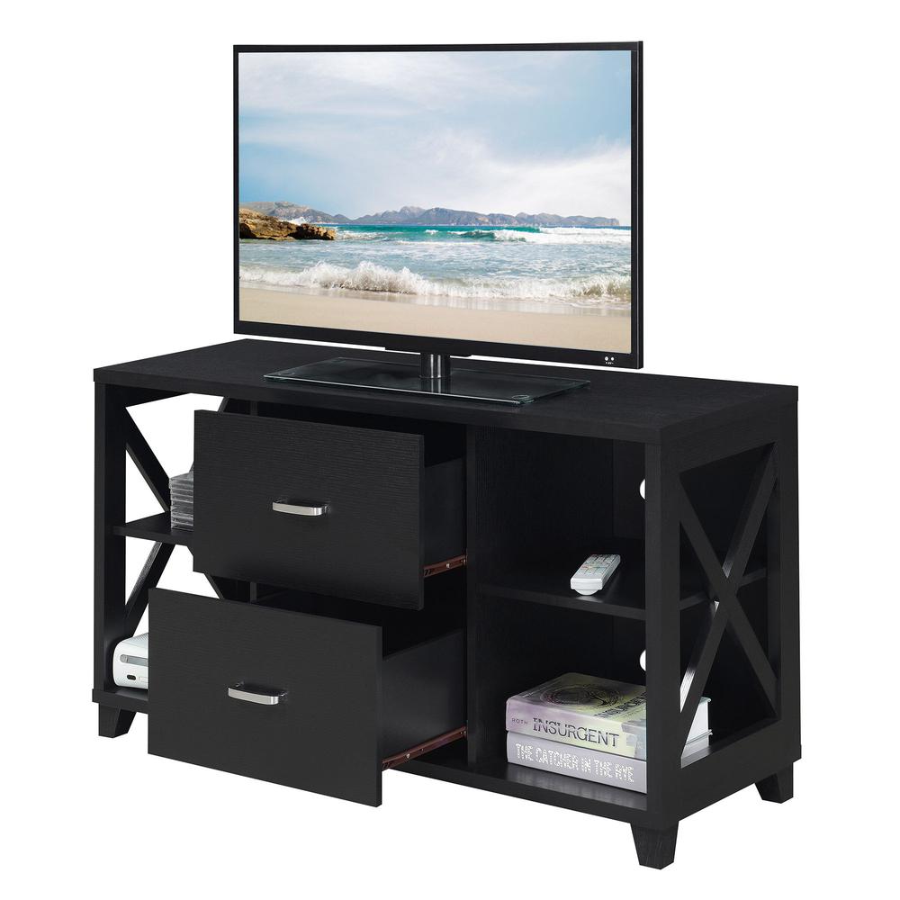 Oxford Deluxe 2 Drawer TV Stand with Shelves for TVs up to 55 Inches, Black