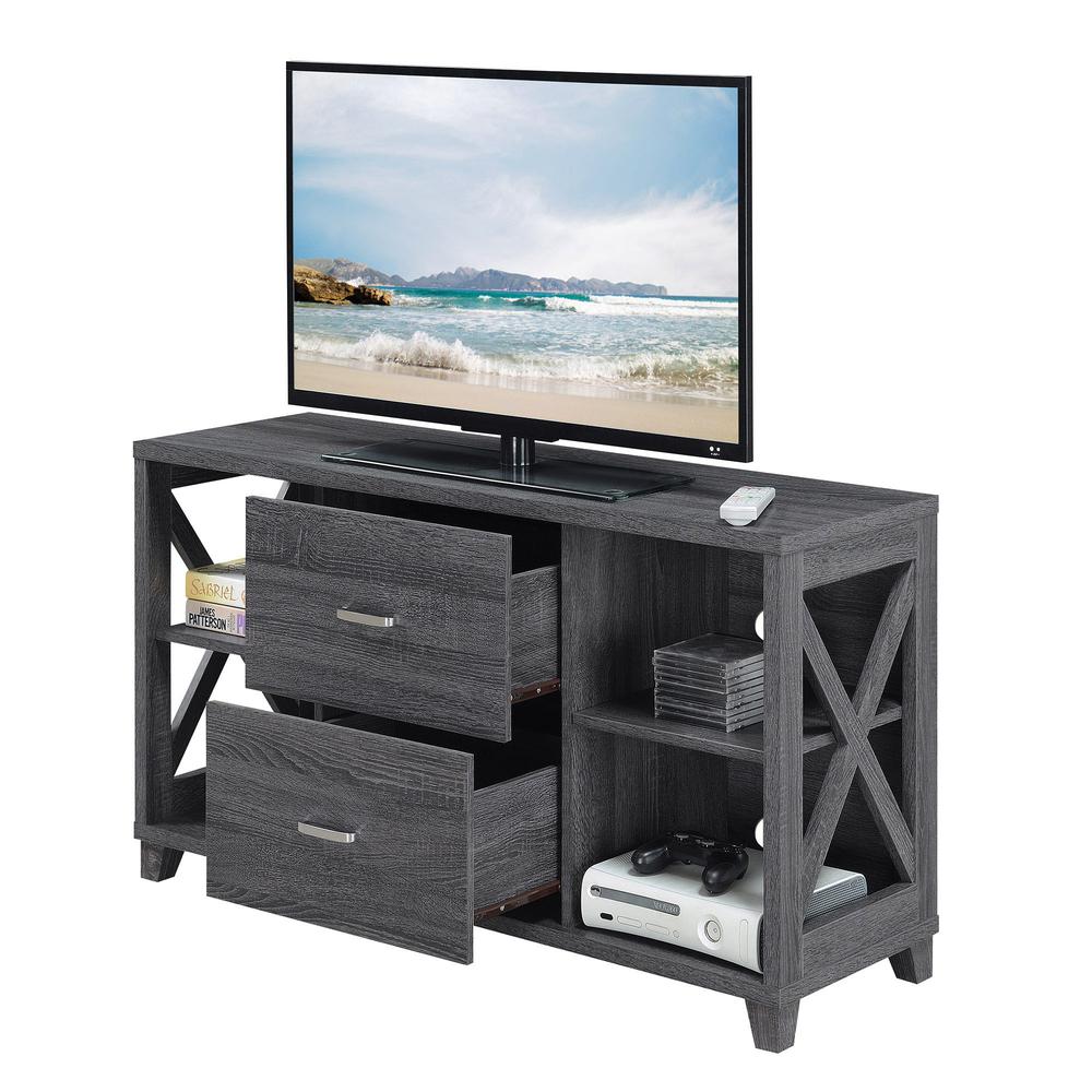 Oxford Deluxe 2 Drawer TV Stand with Shelves for TVs up to 55 Inches, Gray