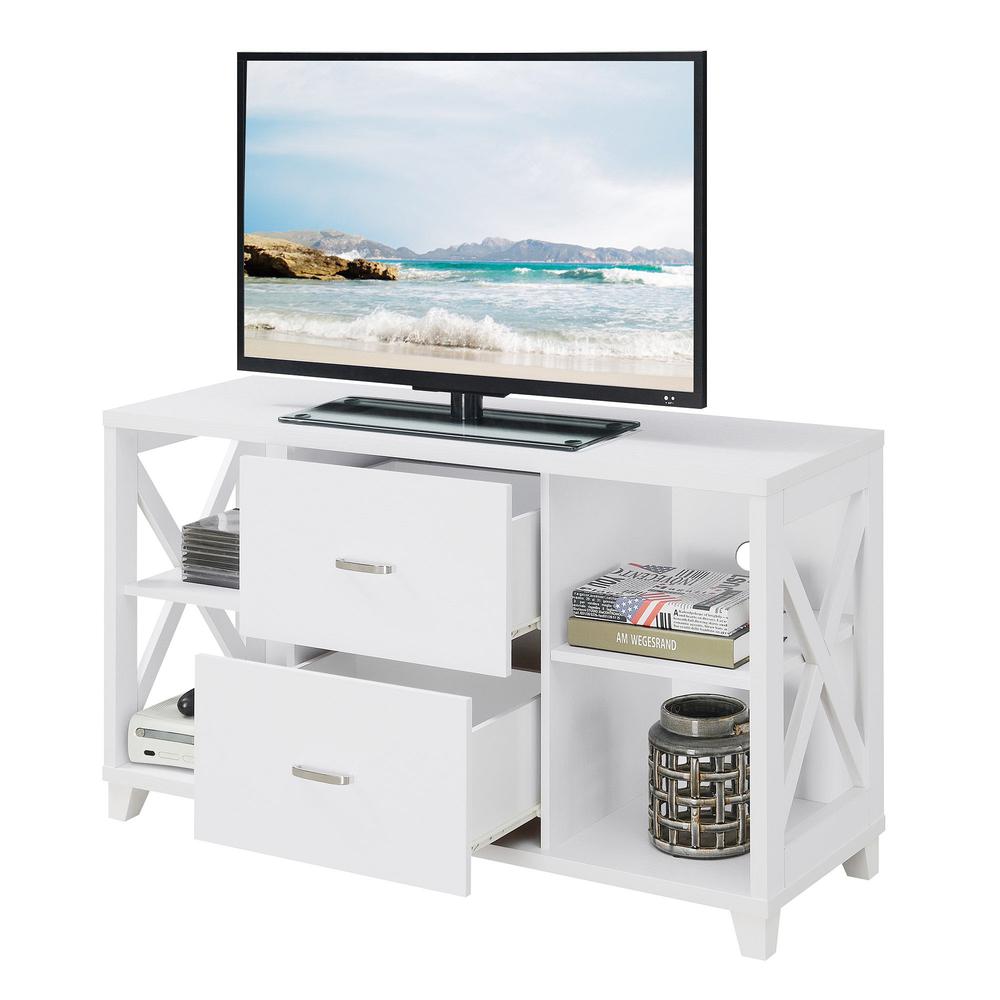 Oxford Deluxe 2 Drawer TV Stand with Shelves for TVs up to 55 Inches, White