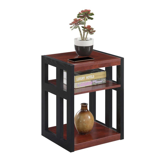 Monterey End Table with Shelves, Cherry/Black