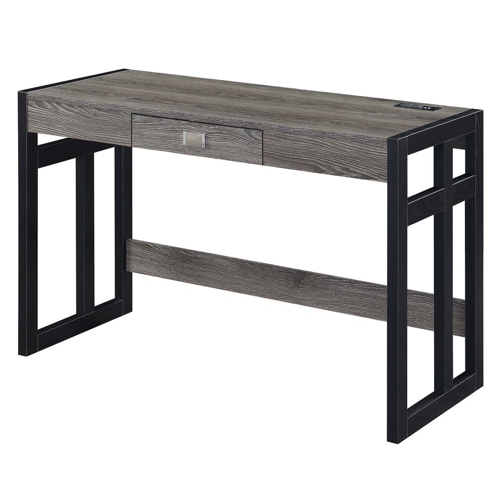 Monterey 47 Inch Desk With Charging Station, Weathered Gray/Black