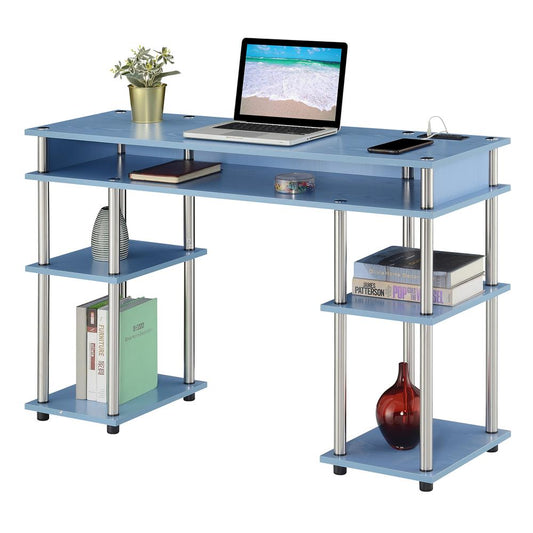 Designs2Go No Tools Student Desk With Charging Station, Blue