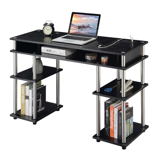 Designs2Go No Tools Student Desk with Charging Station, Black