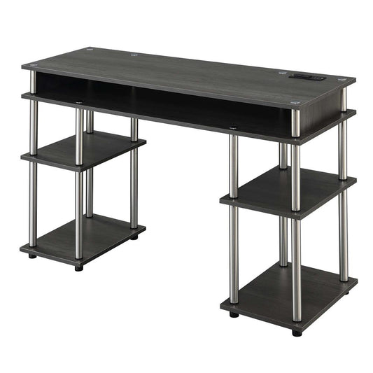 Designs2Go No Tools Student Desk with Charging Station, Charcoal Gray