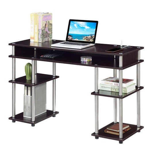 Designs2Go No Tools Student Desk With Charging Station, Espresso