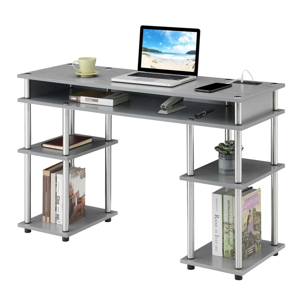 Designs2Go No Tools Student Desk With Charging Station, Gray