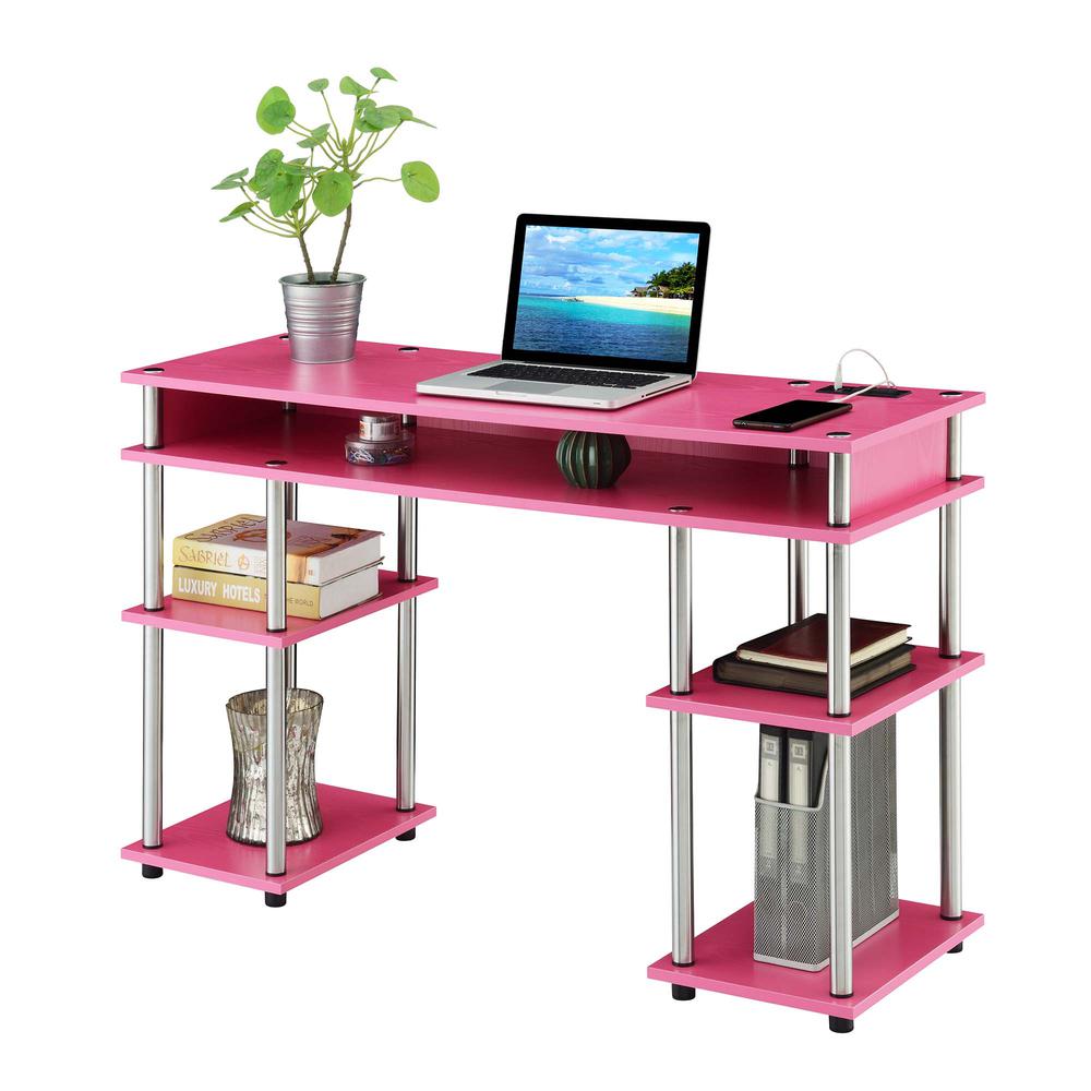 Designs2Go No Tools Student Desk With Charging Station, Pink