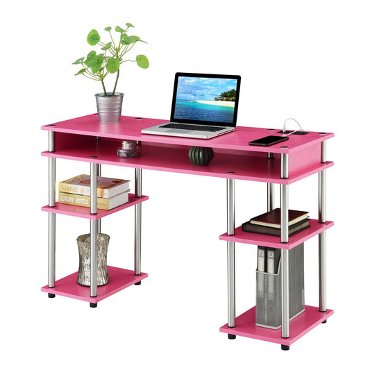 Designs2Go No Tools Student Desk With Charging Station, Pink