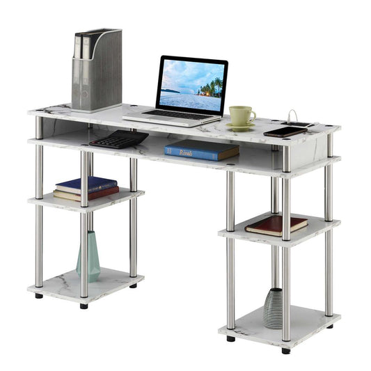 Designs2Go No Tools Student Desk With Charging Station, White Marble