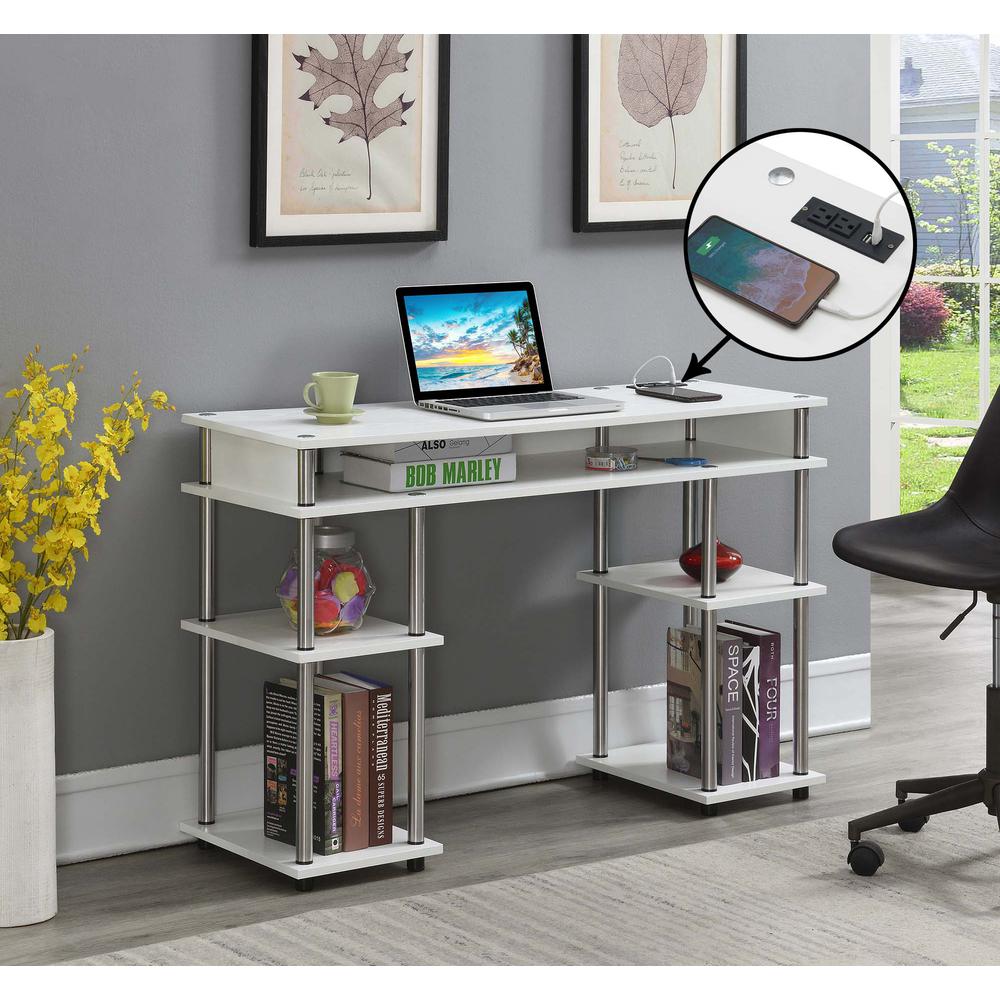 Designs2Go No Tools Student Desk with Charging Station, White