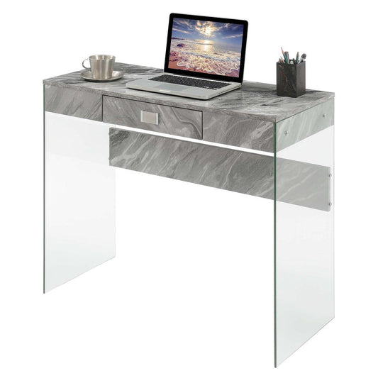 Soho Glass 36 Inch Desk, Gray Marble