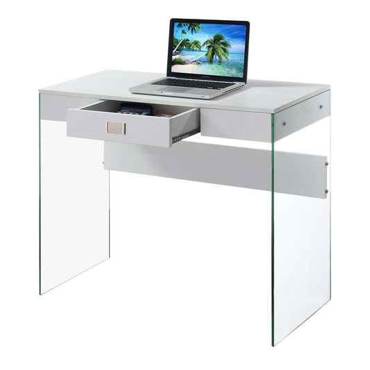 SoHo 1 Drawer Glass 36 inch Desk, White