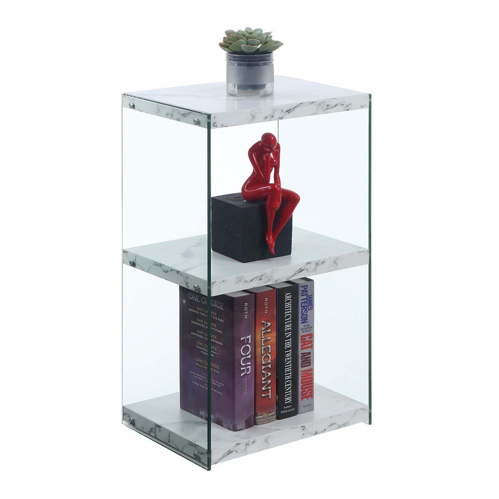 SoHo 3 Tier Tower Bookcase, White Faux Marble/Glass