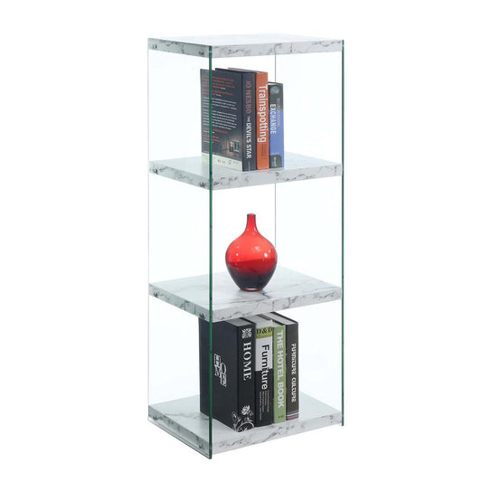 SoHo 4 Tier Tower Bookcase, White Faux Marble/Glass