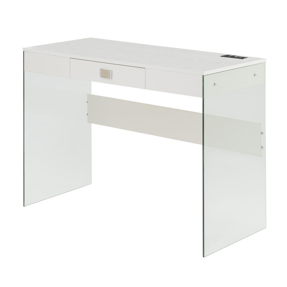 Soho 42 Inch Glass Desk With Charging Station, White