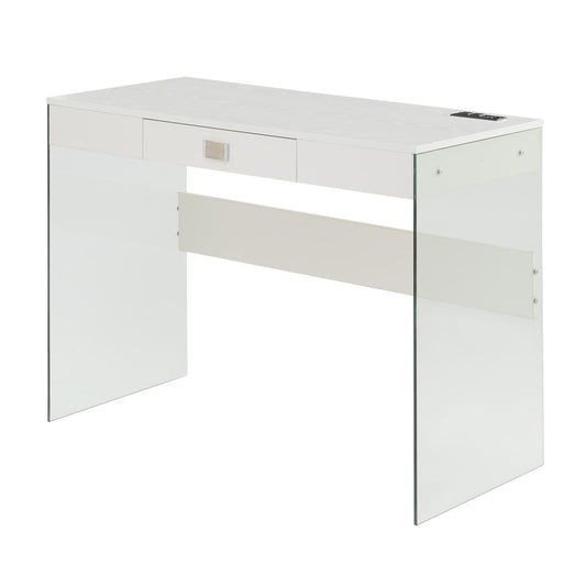 Soho 42 Inch Glass Desk With Charging Station, White