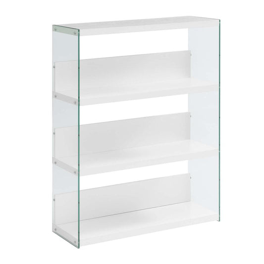 SoHo 4 Tier Wide Bookcase, White/Glass