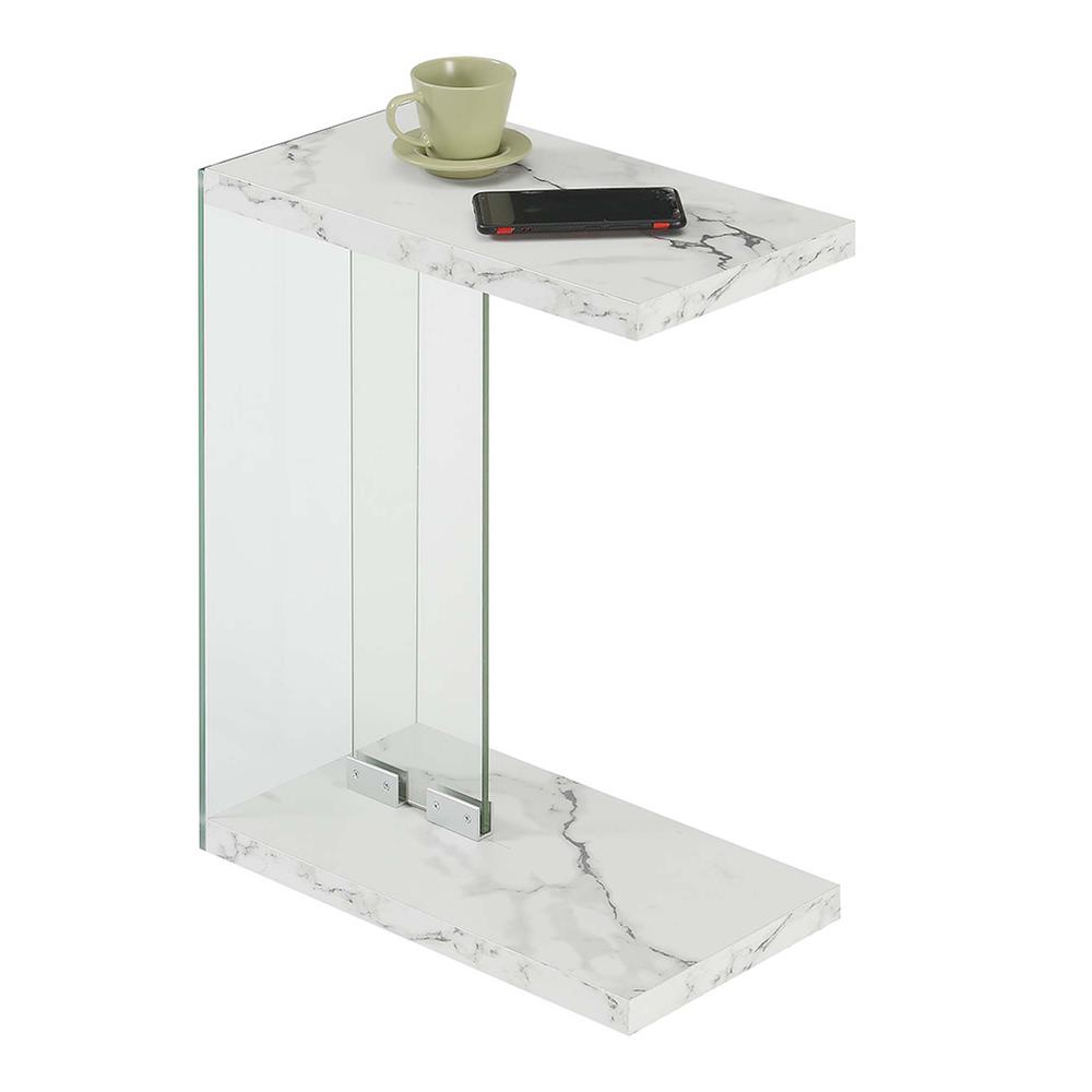 SoHo C End Table, White Faux Marble/Glass