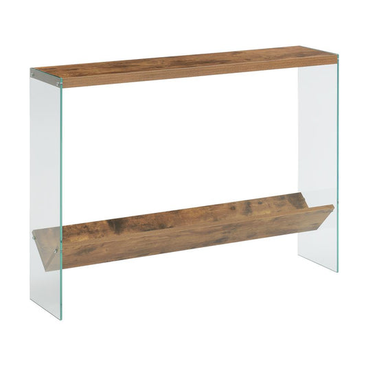 SoHo V Console Table w/ Shelf, Barnwood/Glass