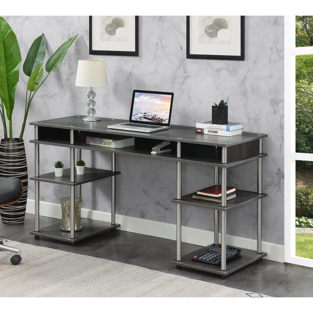 Designs2Go No Tools 60 inch Deluxe Student Desk with Shelves, Charcoal Gray