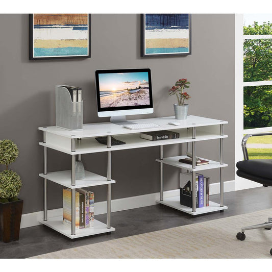 Designs2Go No Tools 60 inch Deluxe Student Desk with Shelves, White