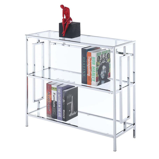 Town Square Chrome 3 Tier Bookcase, Clear Glass/Chrome Frame