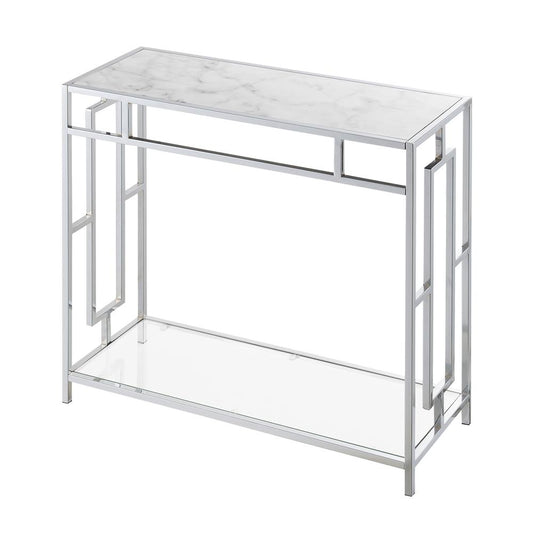 Town Square Chrome Faux Marble Glass Hall Table with Shelf