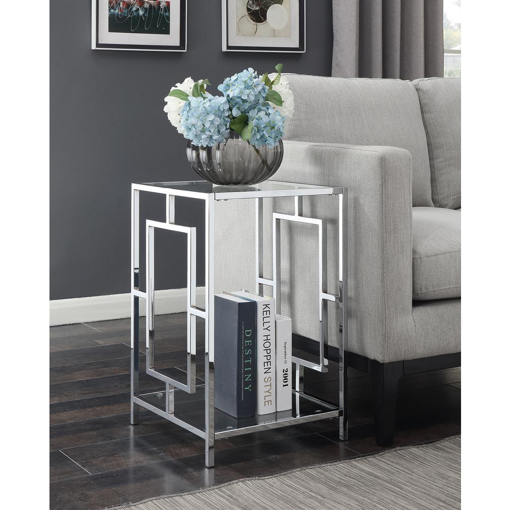 Town Square Chrome End Table with Shelf Glass/Chrome